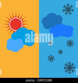 Sonne Schnee Wetter. Symbol Wolkenwetter einstellen. Vektorabbildung. Rohbild. EPS 10. Stock Vektor