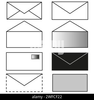 Hüllkurvensymbole festgelegt. Symbol für Geschäftsvektor. E-Mail-Symbol. Vektorabbildung. Rohbild. EPS 10. Stock Vektor