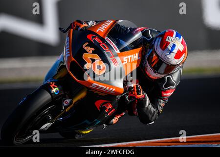 Der spanische Moto2-Fahrer Aron Canet vom Team der Pons Wegow Los40 während des Grand prix von Motul in Cheste, Valencia, Spanien. November 2023 Stockfoto