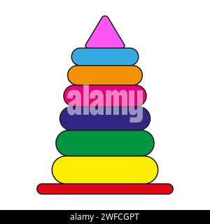 Kinderpyramide. Kinderspielzeug. Farbpyramide. Vektorabbildung. Rohbild. EPS 10. Stock Vektor