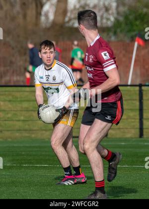 West Dunbartonshire, Schottland, Vereinigtes Königreich. 27. Januar 2024: Das Corn na Mac Leinn Halbfinale zwischen Glasgow University und Liverpool Hope. Stockfoto