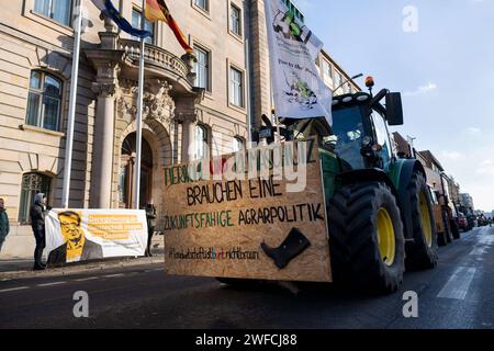 Demonstration von Landwirten, Klima- und Tierschützern unter dem Motto Wir haben es satt für eine Wende in der Agrarpolitik. Auch Landwirte mit ihren Traktoren beteiligten sich an der Demonstration. / Demonstration von Landwirten, Klima- und Tierschutzaktivisten unter dem Motto Wir haben die Nase voll von einem Wandel in der Agrarpolitik. Auch die Landwirte nahmen an der Demonstration mit ihren Traktoren Teil. Schnappschuss-Fotografie/K.M.Krause *** Demonstration von Landwirten, Klima- und Tierschutzaktivisten unter dem Motto Wir haben es satt, eine Änderung in der Agrarpolitik zu ändern Stockfoto