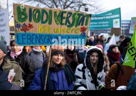 Demonstration von Landwirten, Klima- und Tierschützern unter dem Motto Wir haben es satt für eine Wende in der Agrarpolitik. Auch Landwirte mit ihren Traktoren beteiligten sich an der Demonstration. / Demonstration von Landwirten, Klima- und Tierschutzaktivisten unter dem Motto Wir haben die Nase voll von einem Wandel in der Agrarpolitik. Auch die Landwirte nahmen an der Demonstration mit ihren Traktoren Teil. Schnappschuss-Fotografie/K.M.Krause *** Demonstration von Landwirten, Klima- und Tierschutzaktivisten unter dem Motto Wir haben es satt, eine Änderung in der Agrarpolitik zu ändern Stockfoto