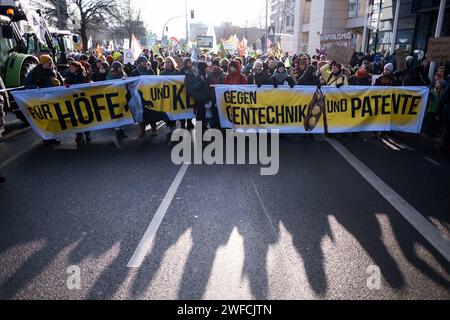 Demonstration von Landwirten, Klima- und Tierschützern unter dem Motto Wir haben es satt für eine Wende in der Agrarpolitik. Auch Landwirte mit ihren Traktoren beteiligten sich an der Demonstration. / Demonstration von Landwirten, Klima- und Tierschutzaktivisten unter dem Motto Wir haben die Nase voll von einem Wandel in der Agrarpolitik. Auch die Landwirte nahmen an der Demonstration mit ihren Traktoren Teil. Schnappschuss-Fotografie/K.M.Krause *** Demonstration von Landwirten, Klima- und Tierschutzaktivisten unter dem Motto Wir haben es satt, eine Änderung in der Agrarpolitik zu ändern Stockfoto