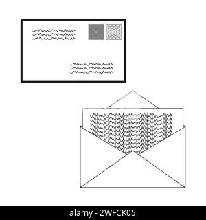 Briefumschlag-Adresse im Skizzenstil. Leere Postkarte.Vektorillustration. Rohbild. EPS 10. Stock Vektor