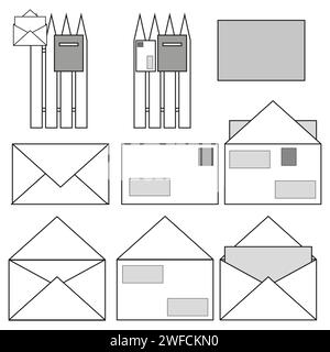 Umhüllt Bleistifte flach. E-Mail-Symbol. Vektorabbildung. Rohbild. EPS 10. Stock Vektor