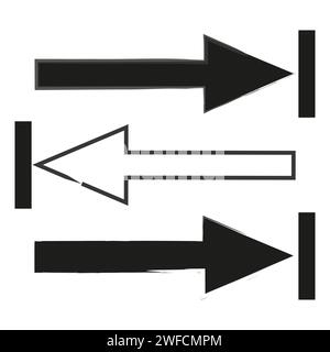 Exklusive Pfeile. Pinselpfeile, die in verschiedene Richtungen zeigen. Schwarz-weiße Pfeile. Rohbild. EPS 10. Stock Vektor