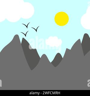 Sonnenberge Vogelfigur. Farbstruktur. Landschaftsdesign. Vektorabbildung. Rohbild. EPS 10. Stock Vektor