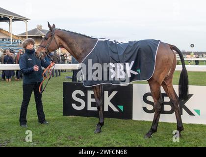 Invictus gewinnt am 27. Januar 2024 für Chris Gordon und Freddie gordon die Great Yorkshire Handicap Chase (Premier Handicap) in Doncaster Stockfoto