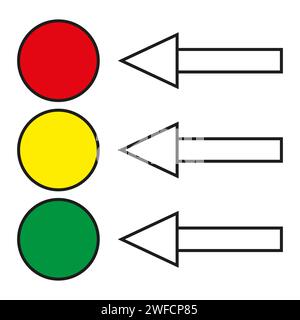 Exklusive Pfeile. Pinselpfeile zeigen farbige Kreise. Ampel mit Pfeilen. Rohbild. EPS 10. Stock Vektor