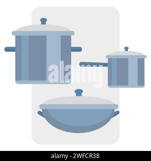 Zeichnung der Küchenpfanne. Küchen-Symbol-Set. Vektorabbildung. Rohbild. EPS 10. Stock Vektor