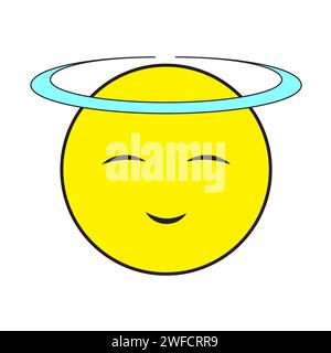 3D Halo Smiley. Lächelndes Emoji-Zeichen. Niedliches Zeichentrick-Vektor-Design. Glückliches Gesicht. Vektorabbildung. Rohbild. EPS 10. Stock Vektor