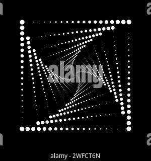 Spiralförmige quadratische weiße Punkte im Halbton. Trendiges Design. Kreative Konzeptidee. Vektorabbildung. Rohbild. EPS 10. Stock Vektor