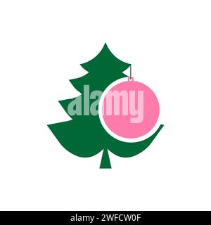 Grüne weihnachtsbaumfigur. Weihnachtskarten-Design. Der Weihnachtsbaum ist ein großes Spielzeug. Vektorabbildung. Rohbild. EPS 10. Stock Vektor