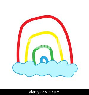 Aquarellillustration mit Wolkenregenbogen-Kinderzeichnung. Einhorntapete. Vektorabbildung. Rohbild. EPS 10. Stock Vektor