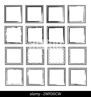 Handgezeichnete Pinselquadrate. Moderne Pinseltinte-Kalligraphie. Quadratischer Rahmen. Vektorabbildung. Rohbild. EPS 10. Stock Vektor