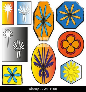 Blumen in handgezeichnetem Stil. Kreis Rahmenset. Vektorabbildung. Rohbild. EPS 10. Stock Vektor