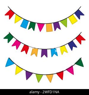Bunte Flaggen Girlanden. Glückwunschkarte zum Jubiläum. Geburtstagsgrußdesign. Vektorabbildung. Rohbild. EPS 10. Stock Vektor