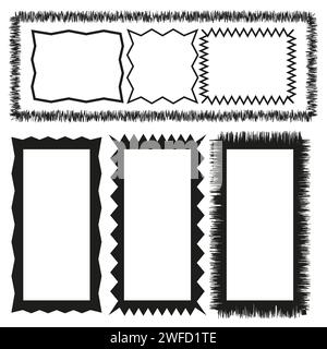 Handgezeichnetes Vintage-Set mit schwarzen Bürstenrahmen. Pinselstruktur. Vektorabbildung. Rohbild. EPS 10. Stock Vektor