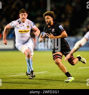 LONDON, VEREINIGTES KÖNIGREICH. Januar 2024. Andy Christie von Saracens in Aktion während Saracens vs Exeter Chiefs Gallagher Premiership Rugby R10 bei StoneX Stockfoto