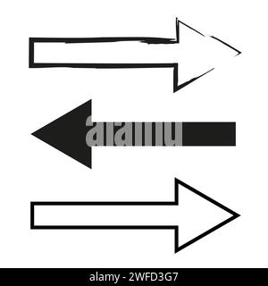 Verschiedene gerade Pinselpfeile. Exklusive Pfeile. Pinselpfeile, die in verschiedene Richtungen zeigen. Rohbild. EPS 10. Stock Vektor