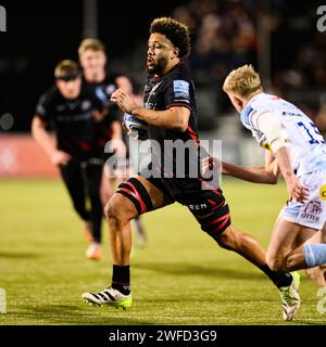 LONDON, VEREINIGTES KÖNIGREICH. Januar 2024. Andy Christie von Saracens in Aktion während Saracens vs Exeter Chiefs Gallagher Premiership Rugby R10 bei StoneX Stockfoto