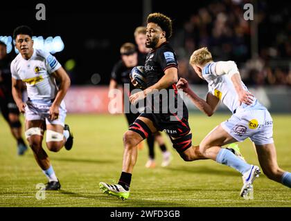 LONDON, VEREINIGTES KÖNIGREICH. Januar 2024. Andy Christie von Saracens in Aktion während Saracens vs Exeter Chiefs Gallagher Premiership Rugby R10 bei StoneX Stockfoto