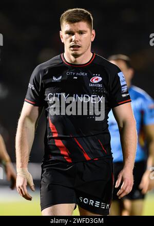 LONDON, VEREINIGTES KÖNIGREICH. Januar 2024. Owen Farrell of Saracens (Kapitän) während Saracens vs Exeter Chiefs Gallagher Premiership Rugby R10 in der StoneX Street Stockfoto