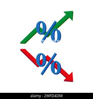 Grüne rote Pfeile in Prozent. Symbol für Geldsteuer. Handelspfeil. Symbol für Wachstumsergebnis. Vektorabbildung. EPS 10. Stock Vektor