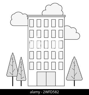 Modernes Hochhausgebäude. Gebäude, Stadt. Vektorabbildung. Rohbild. Stock Vektor