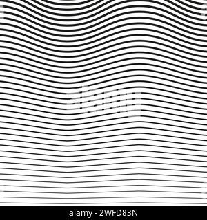 Horizontale Linien, Streifenmuster. Wellenförmiger, kurvenförmiger Verzerrungseffekt. Verformte Linien mit zufälliger Dicke. Vektorabbildung. Rohbild. EPS Stock Vektor