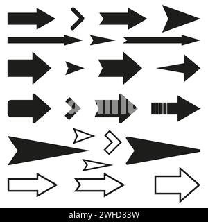 Schwarze Pfeile nach rechts. Elementsatz der Pfeilform. Vektorabbildung. EPS 10. Stock Vektor