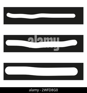 Weiße Pinsellinien auf schwarzem Rechteck. Pinselstruktur mit Aquarellfarben. Vektorabbildung. EPS 10. Stock Vektor