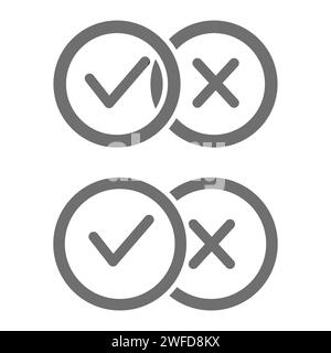 Häkchen-Zeilensymbol. Häkchen- und Kreuzkreuzzeichen, bestätigt, abgelehnt, korrekt, falsches Symbol. Vektorabbildung. Rohbild. EPS 10. Stock Vektor