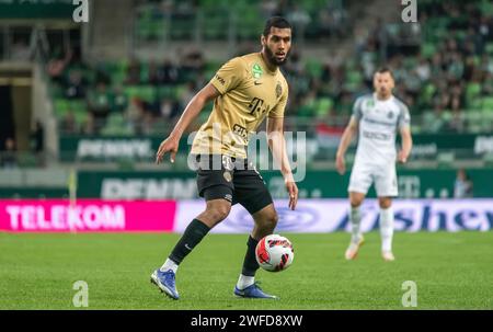 Budapest, Ungarn – 7. Mai 2022. Ferencvaros Mittelfeldspielerin Aissa Laidouni während der ungarischen OTP Bank Liga Gameweek 32 Spiel Ferencvaros gegen MTK Budapest (0 Stockfoto