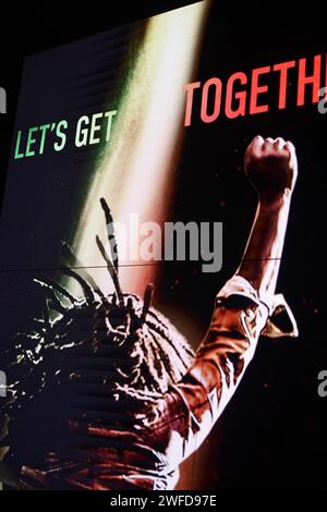 Zur Feier der Theaterveröffentlichung von BOB MARLEY: ONE LOVE wurde im Outernet, Charing Cross Road, ein exklusives Pop-Up-Erlebnis eröffnet. Vom 29. Januar bis 3. Februar 2024 findet die BOB MARLEY: One Love Pop Up (im Outernet) bietet Fans Zugang zu einer exklusiven Merchandise-Kollektion, die limitierte Bekleidung zusammen mit Bob Marley Vinyl und sogar Marley Coffee umfasst – eine Feier des globalen Einflusses von Bob Marley auf Musik und Kultur. Heute erhielten die ersten 100 Besucher durch die Tür exklusive Goody Packs und die Chance, Tickets für die UK Premiere des Films zu gewinnen. Stockfoto