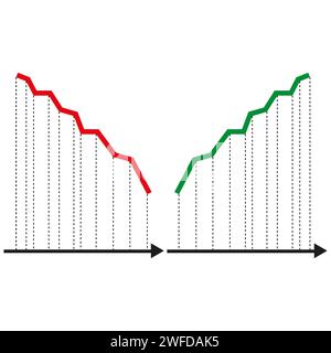 Grüne rote Grafiken. Wachstumsdiagramm Finanzdiagramm. Finanzielle Investitionen der Unternehmen. Handelspfeil. Vektorabbildung. EPS 10. Stock Vektor