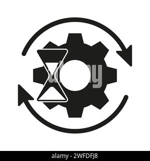 Symbol für Glyphe wird verarbeitet. Zahnrad, Pfeile und Uhrensymbol. Vektorabbildung. EPS 10. Rohbild. Stock Vektor