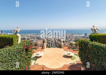 Hängende Gärten von Haifa (Bahá’í-Gärten) in der Stadt Haifa (Israel) Stockfoto