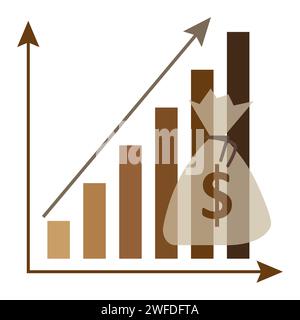 Kartenbeutel Dollars im Skizzenstil. Gewinnpfeil. Geschäftskonzept. Vektorabbildung. EPS 10. Stock Vektor