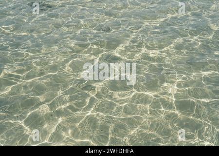 Blaues zerrissenes Meerwasser als Swimmingpool kristallklares Meer Lagune Bucht türkisblaues azurblaues Wasser Oberfläche Nahaufnahme natürlich. Nahaufnahme des Wassers der Oce Stockfoto