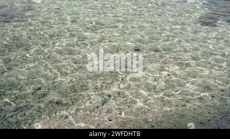Blaues zerrissenes Meerwasser als Swimmingpool kristallklares Meer Lagune Bucht türkisblaues azurblaues Wasser Oberfläche Nahaufnahme natürlich. Nahaufnahme des Wassers der Oce Stockfoto