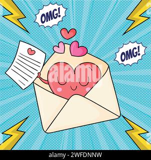 E-Mail Nachricht Valentinstag Pop Art Stil Vektorbild Stock Vektor