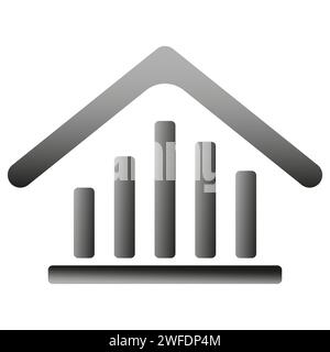 Haussymbol mit Balkendiagramm. Preis- oder Energieeffizienzkonzept. Balkendiagramm für Wert. Vektorabbildung. EPS 10. Rohbild. Stock Vektor