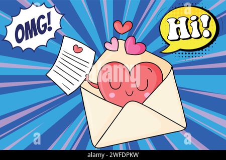 E-Mail Nachricht Valentinstag Pop Art Stil Vektorbild Stock Vektor