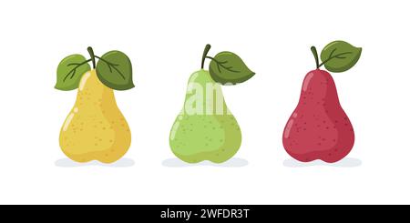 Set mit drei Birnen. Isolierte appetitliche Frucht. Vektorabbildung Stock Vektor
