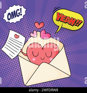 E-Mail Nachricht Valentinstag Pop Art Stil Vektorbild Stock Vektor