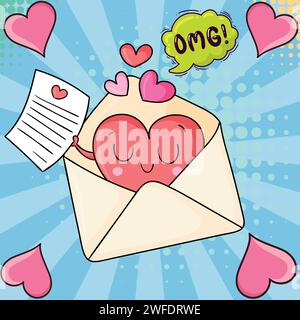E-Mail Nachricht Valentinstag Pop Art Stil Vektorbild Stock Vektor
