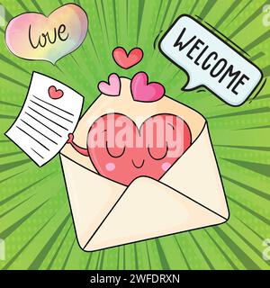 E-Mail Nachricht Valentinstag Pop Art Stil Vektorbild Stock Vektor