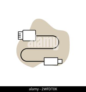 USB-Kabel nicht anschließen. Technische Geräte. Steckverbinder, Kabelsymbol Typ C. Symbol für HDMI-Kabel. Vektorabbildung. Eps 10. Rohbild. Stock Vektor